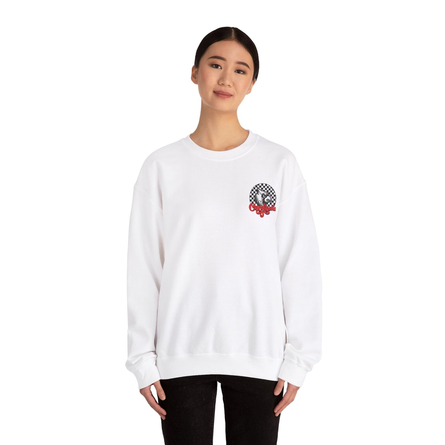 Black and White Check Cardinal Script - Unisex Heavy Blend™ Crewneck Sweatshirt
