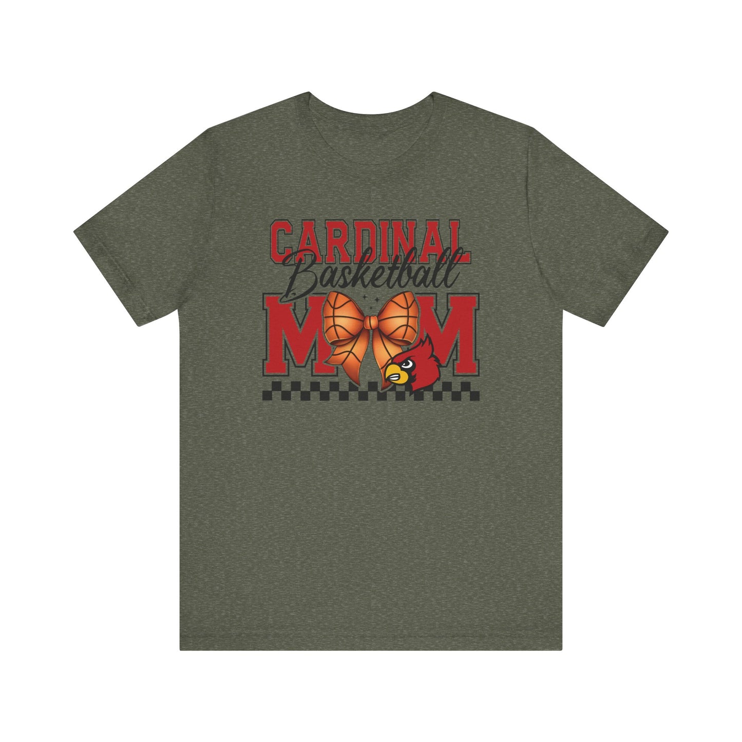 Cardinal Basketball Mom Checkerboard - Bella + Canvas Short Sleeve Tee