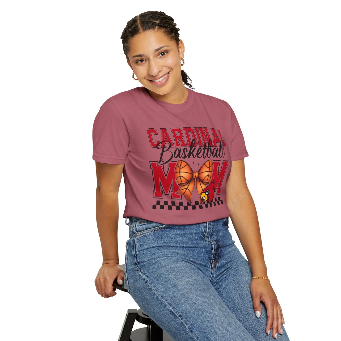 Cardinal Basketball Mom Checkerboard - Comfort Colors T-shirt