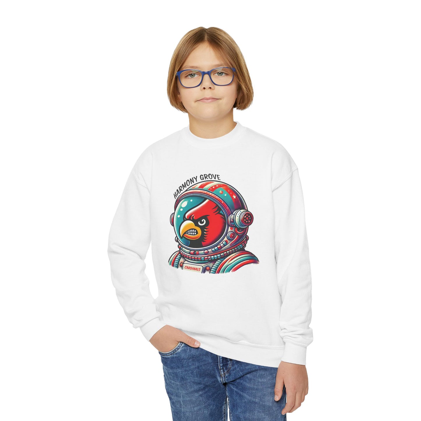 Astronaut Harmony Grove Cardinal - Youth Crew Sweatshirt