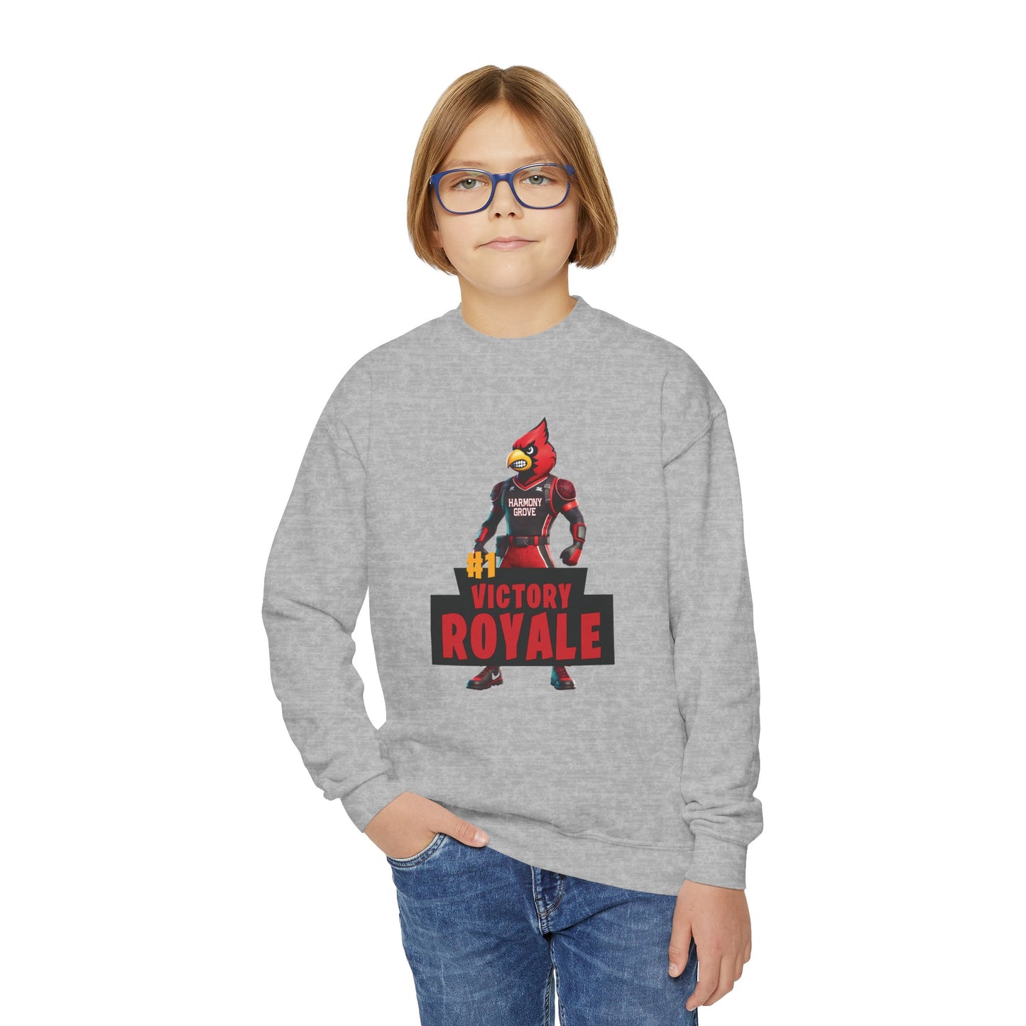 Harmony Grove Cardinals Victory Royale - Youth Crew Sweatshirt