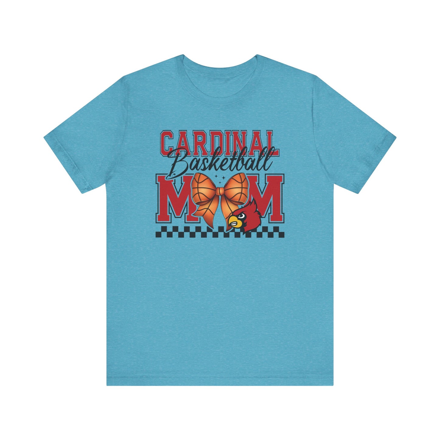Cardinal Basketball Mom Checkerboard - Bella + Canvas Short Sleeve Tee