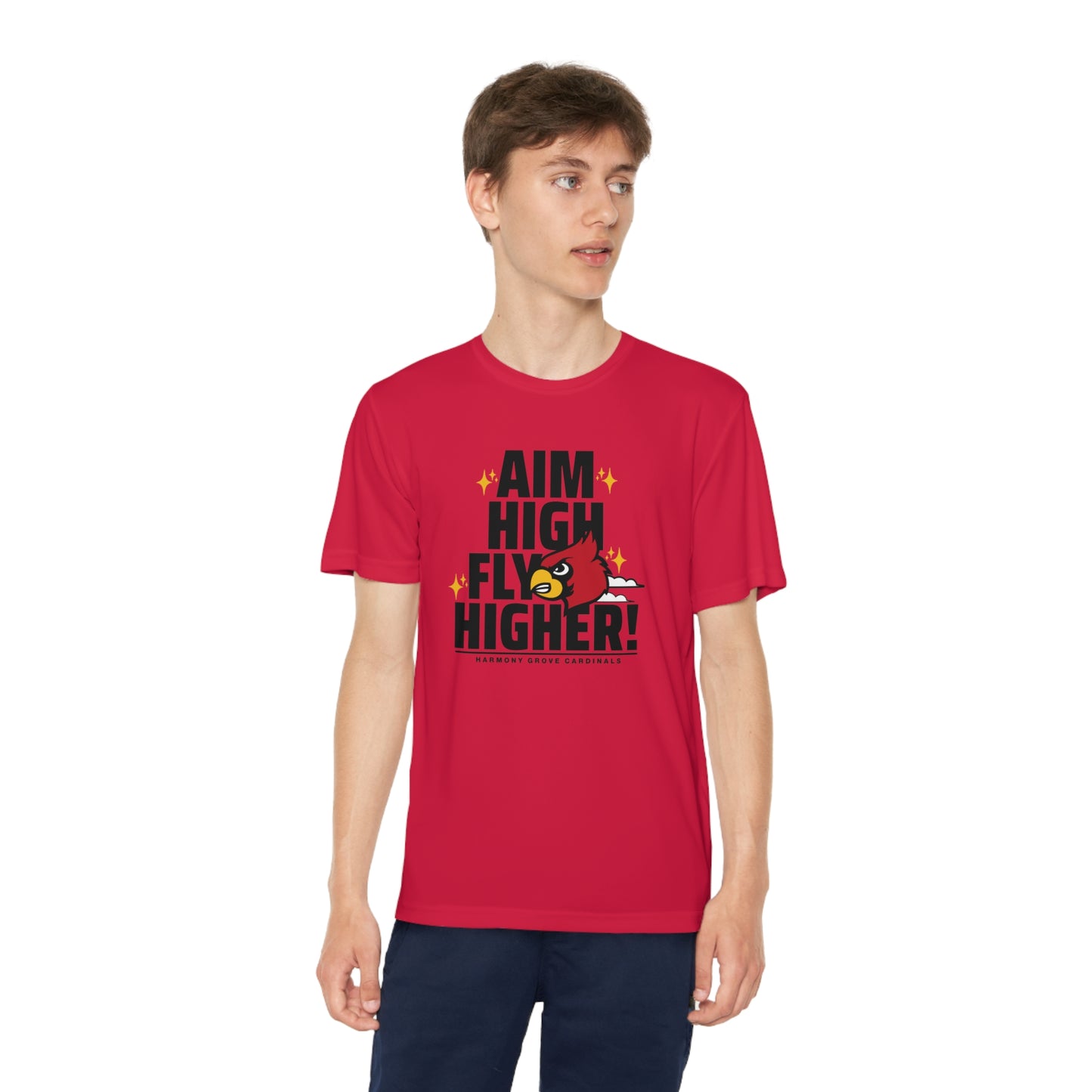 Aim High Fly Higher Cardinal - Youth Sport-Tek® Competitor™ Tee