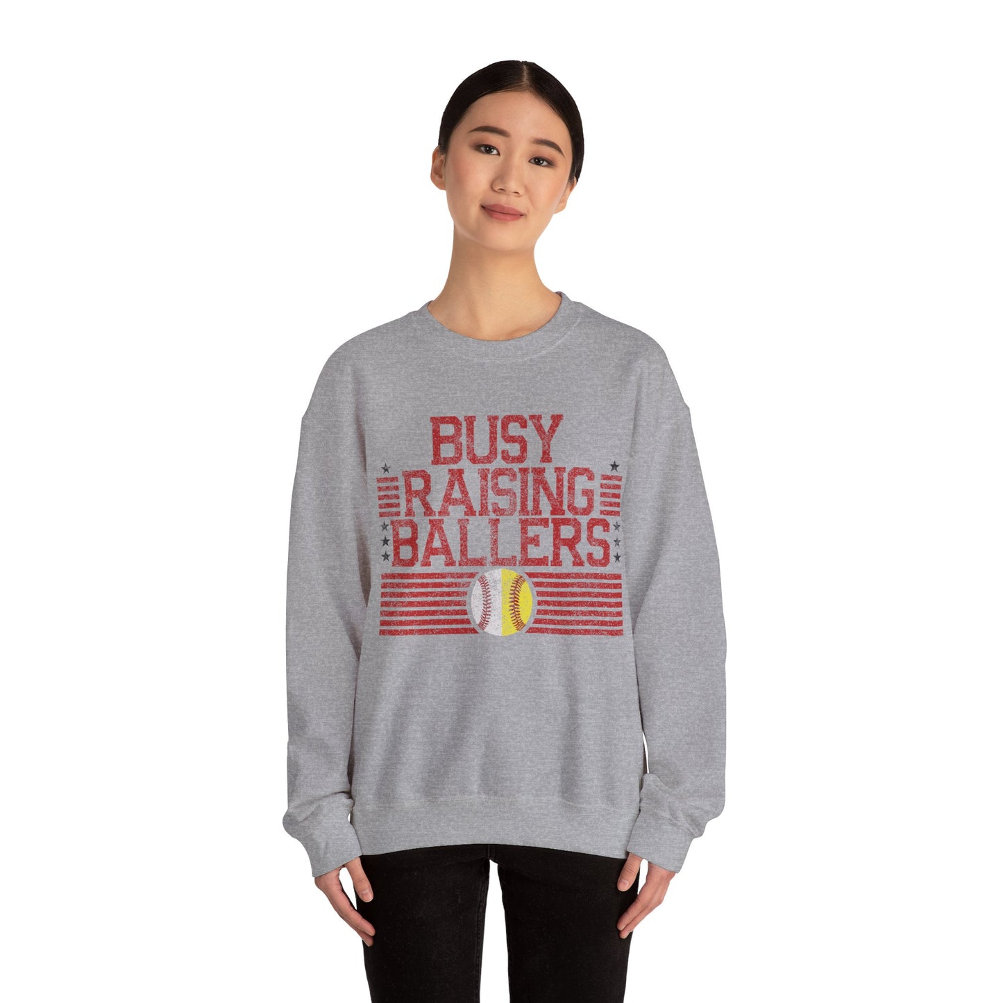 Busy Raising Ballers Baseball and Softball - Unisex Heavy Blend™ Crewneck Sweatshirt