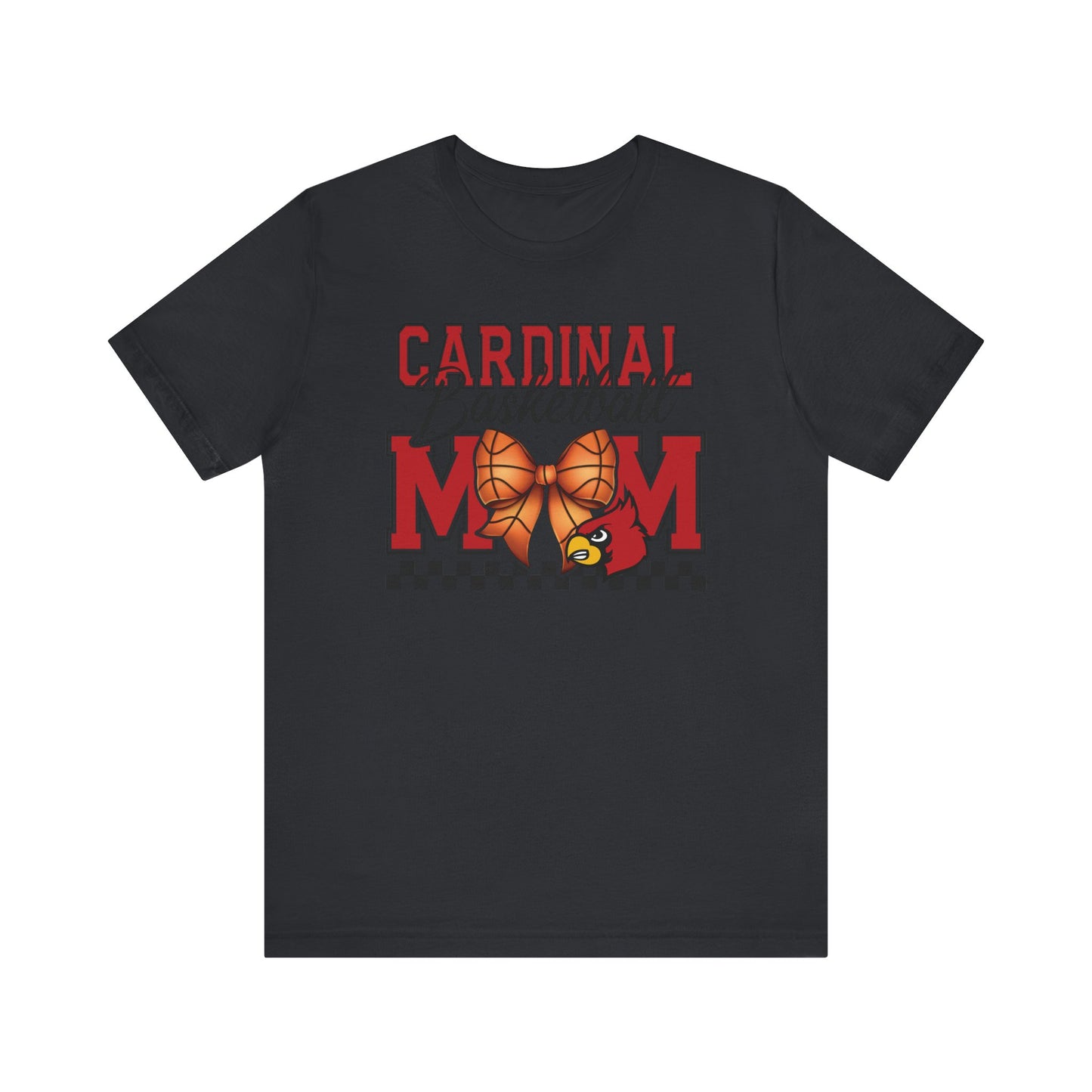 Cardinal Basketball Mom Checkerboard - Bella + Canvas Short Sleeve Tee