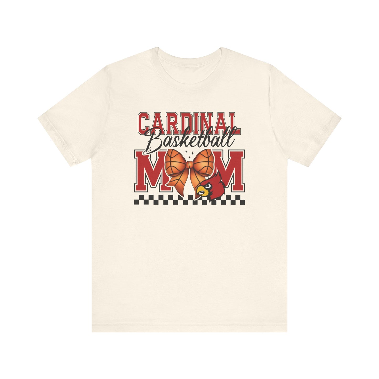 Cardinal Basketball Mom Checkerboard - Bella + Canvas Short Sleeve Tee