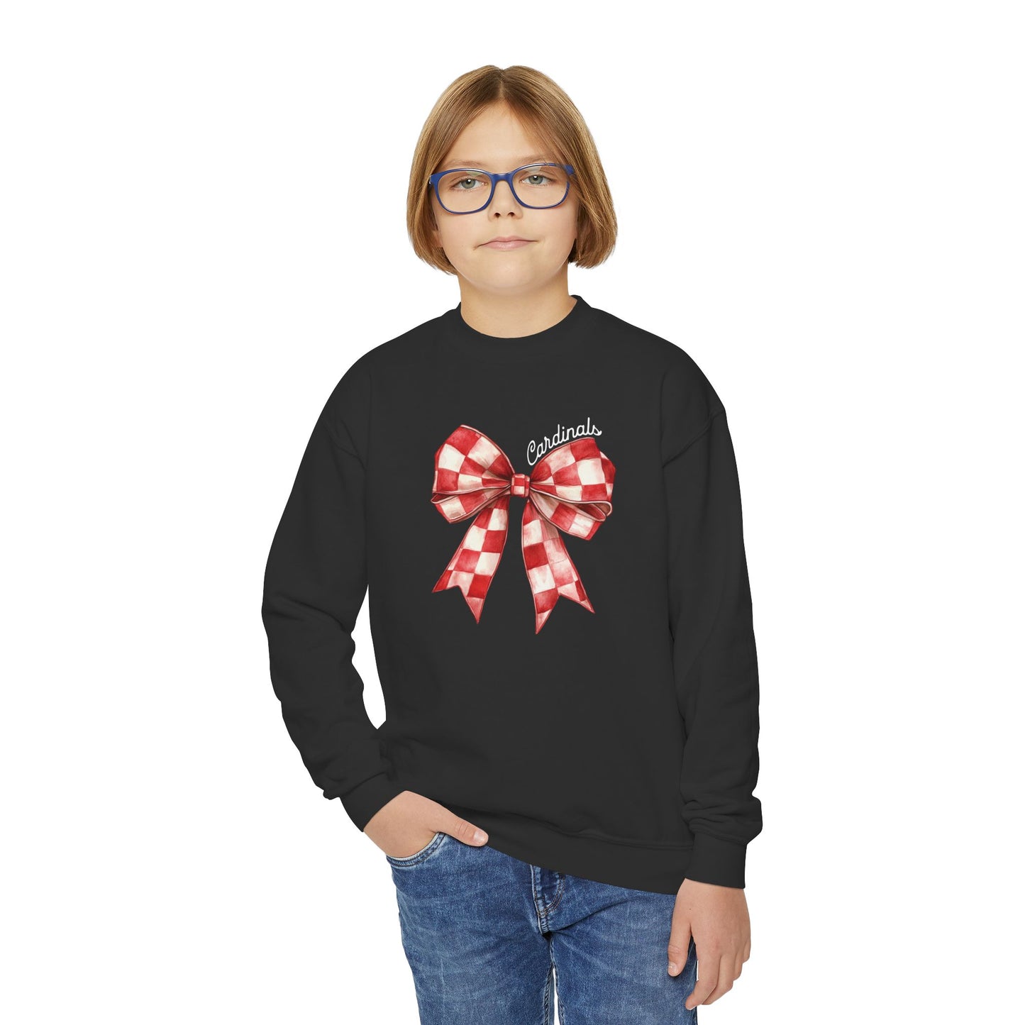 Coquette Red Bow Cardinals - Youth Crew Sweatshirt