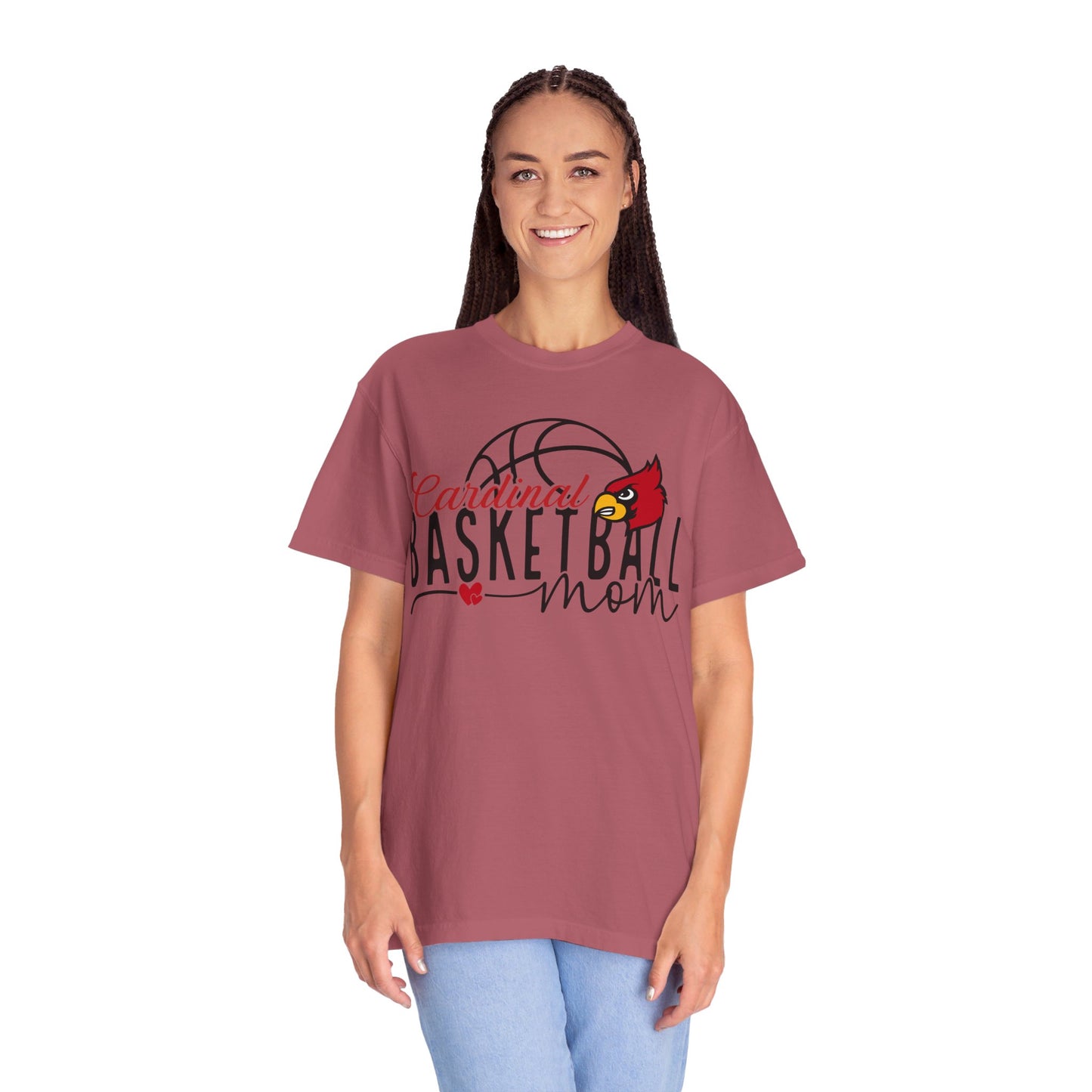 Cardinal Basketball Mom Hearts - Comfort Colors T-shirt