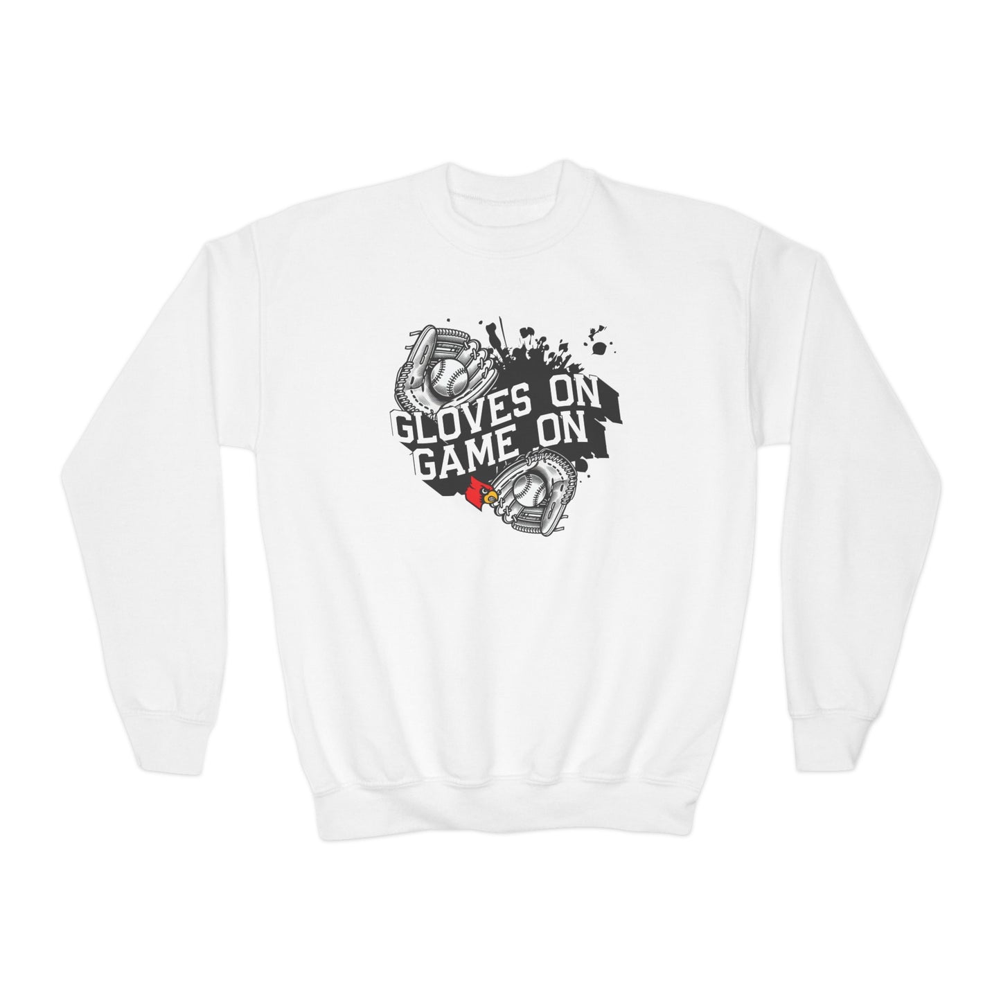 Gloves On Game On Baseball - Youth Crew Sweatshirt