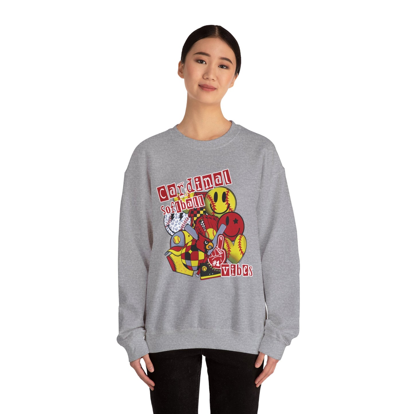 Cardinal Softball Vibes - Unisex Heavy Blend™ Crewneck Sweatshirt