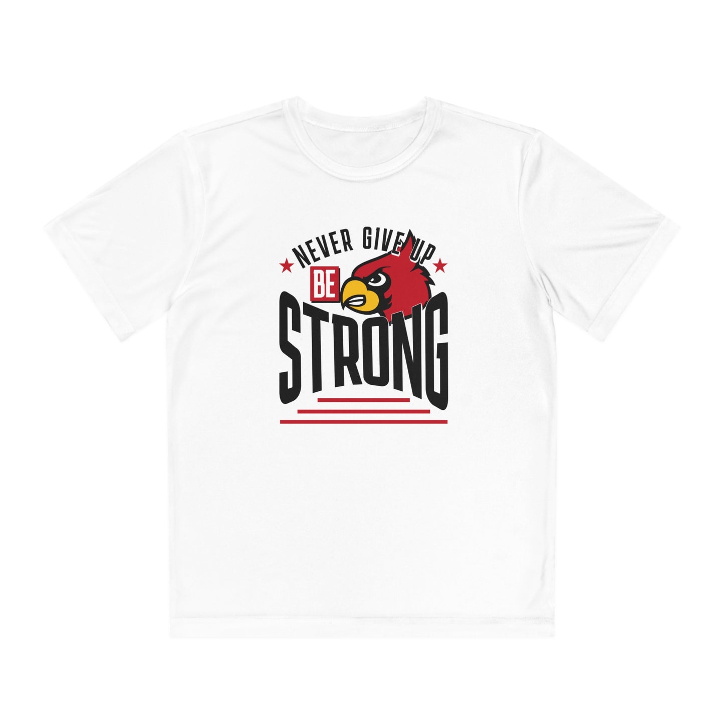 Never Give Up Cardinal - Youth Sport-Tek® Competitor™ Tee