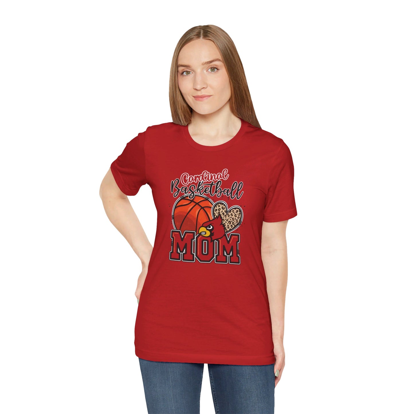 Cardinal Basketball Mom Leopard - Bella + Canvas Short Sleeve Tee