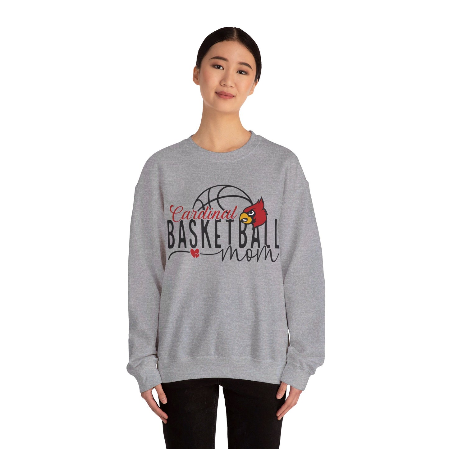 Cardinal Basketball Mom Hearts - Unisex Heavy Blend™ Crewneck Sweatshirt