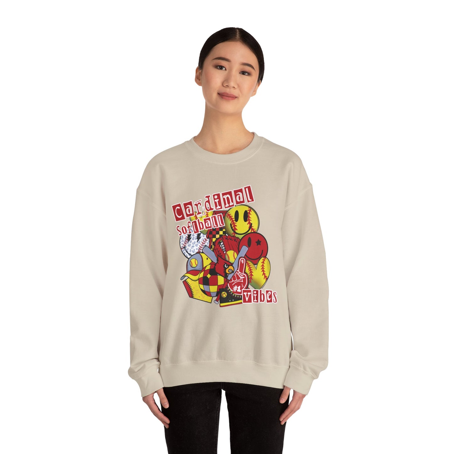 Cardinal Softball Vibes - Unisex Heavy Blend™ Crewneck Sweatshirt