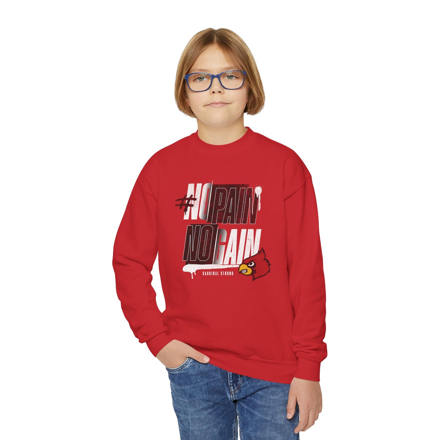 No Pain No Gain Cardinal - Youth Crew Sweatshirt