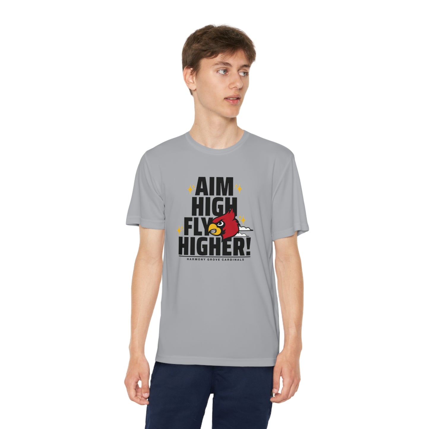 Aim High Fly Higher Cardinal - Youth Sport-Tek® Competitor™ Tee