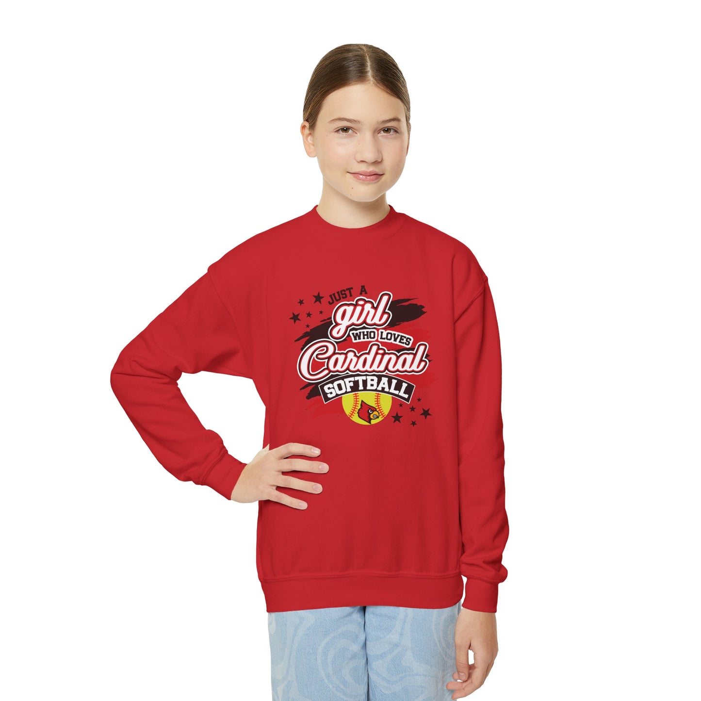 Just a Girl Who Loves Cardinal Softball - Youth Crew Sweatshirt