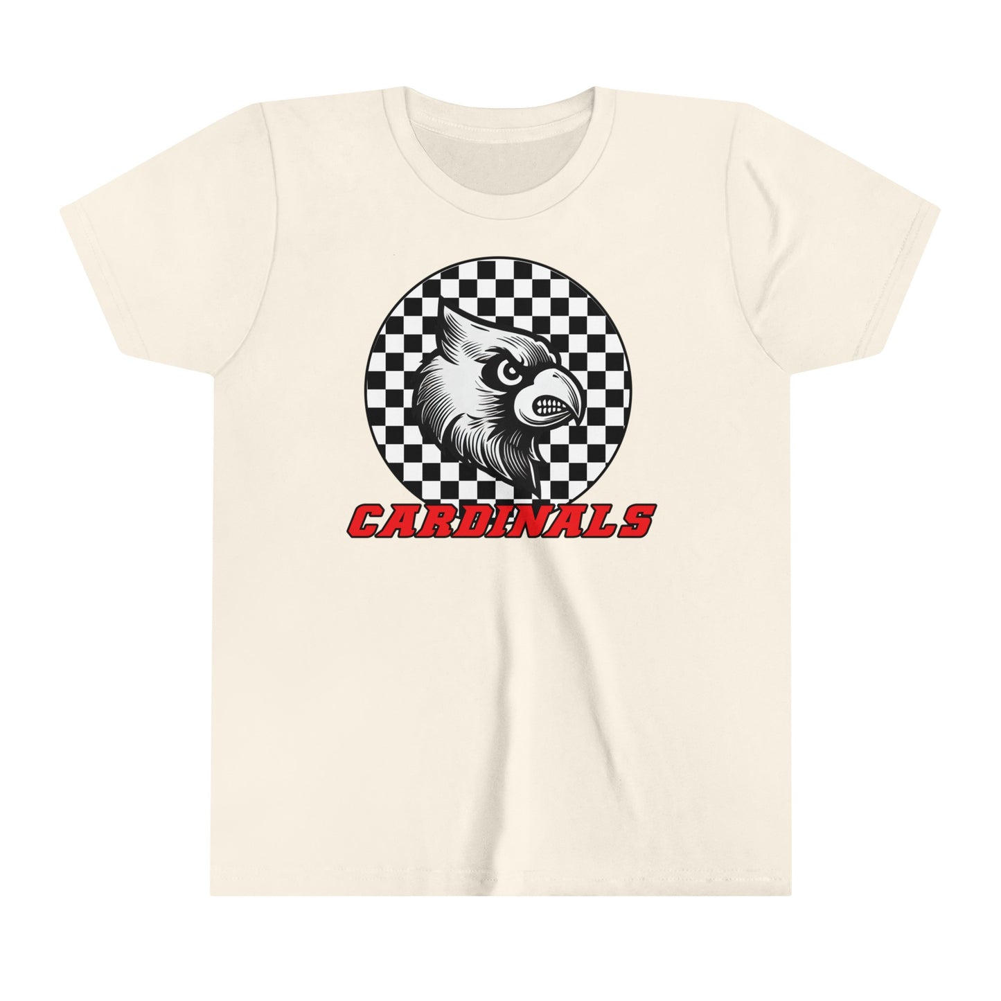 Black and White Checkerboard Cardinal - Bella + Canvas Youth Tee