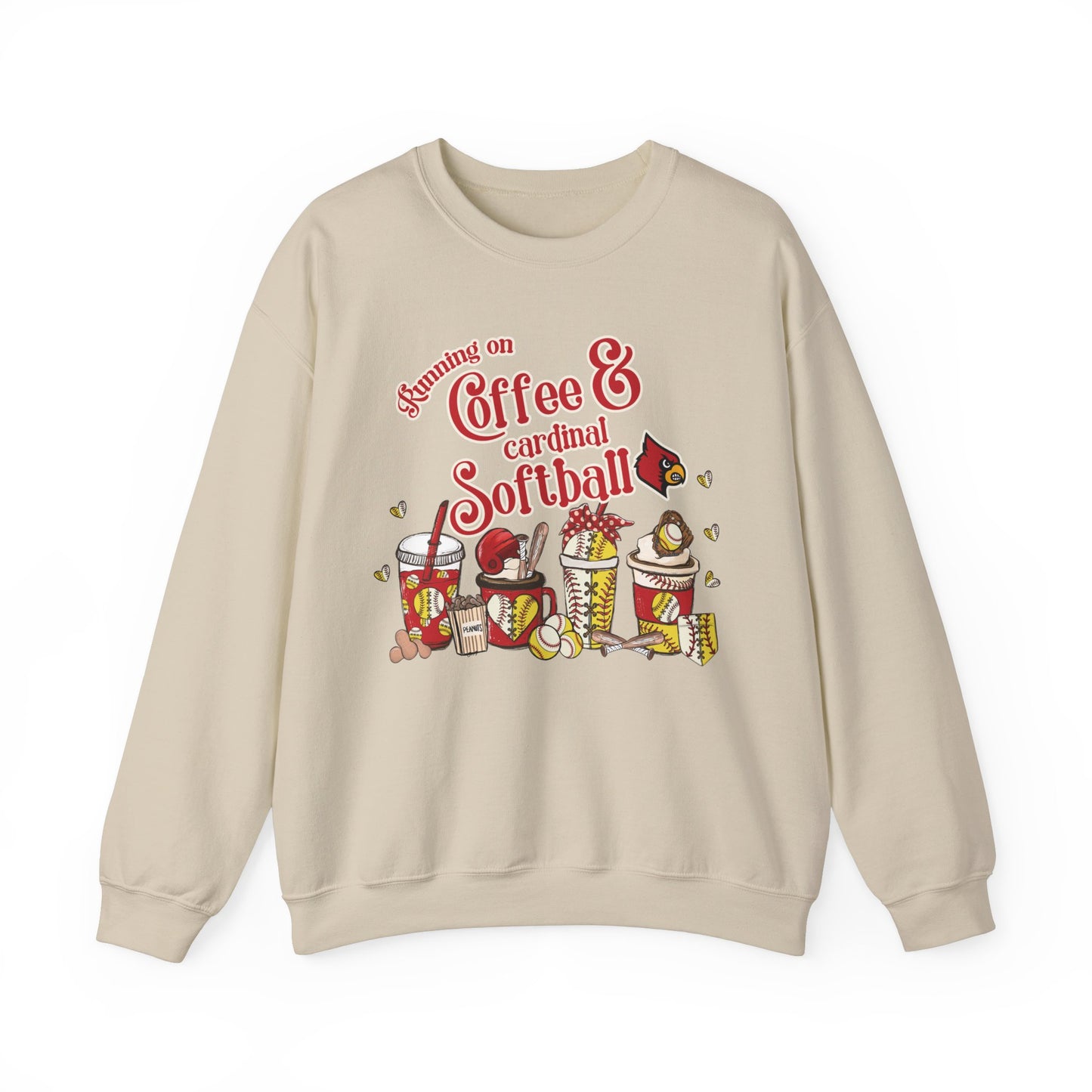 Running on Coffee and Cardinal Softball - Unisex Heavy Blend™ Crewneck Sweatshirt