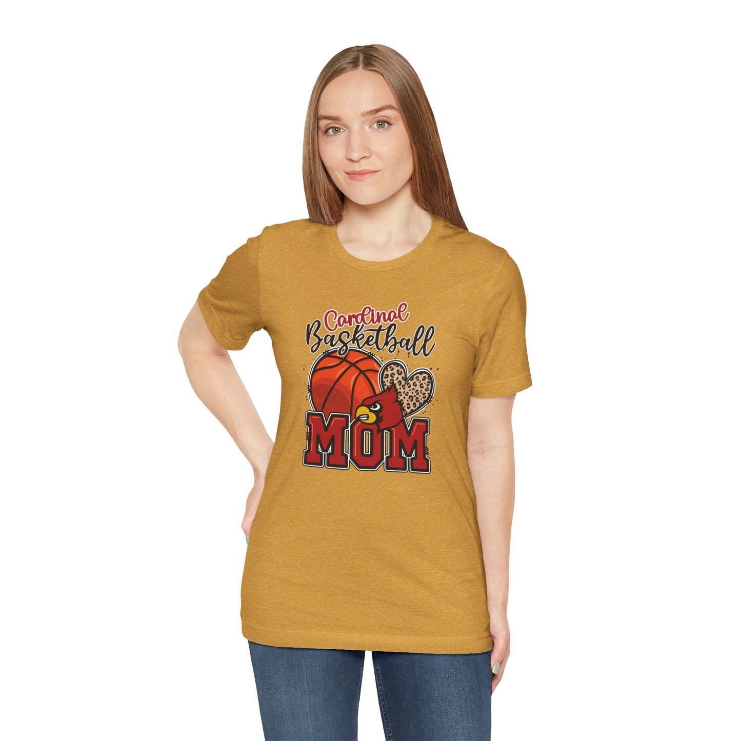 Cardinal Basketball Mom Leopard - Bella + Canvas Short Sleeve Tee