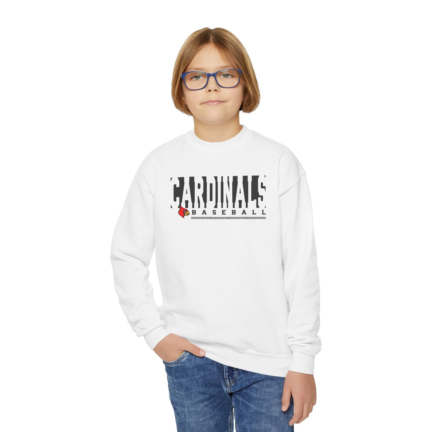 Cardinals Baseball Inset Text - Youth Crew Sweatshirt