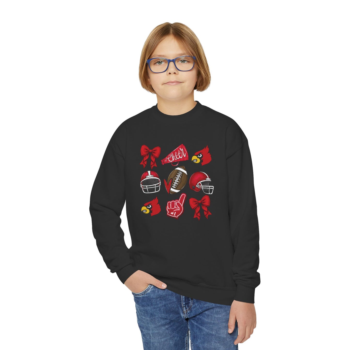 Football and Cheer Coquette - Youth Crew Sweatshirt