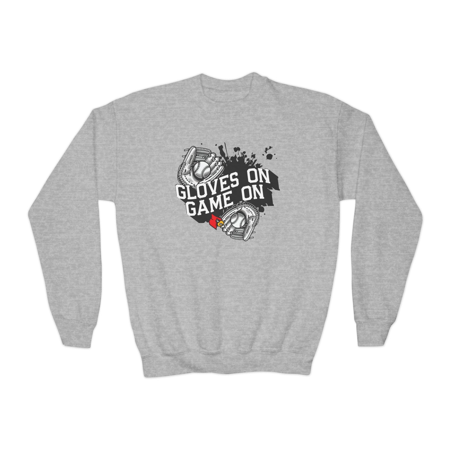 Gloves On Game On Baseball - Youth Crew Sweatshirt