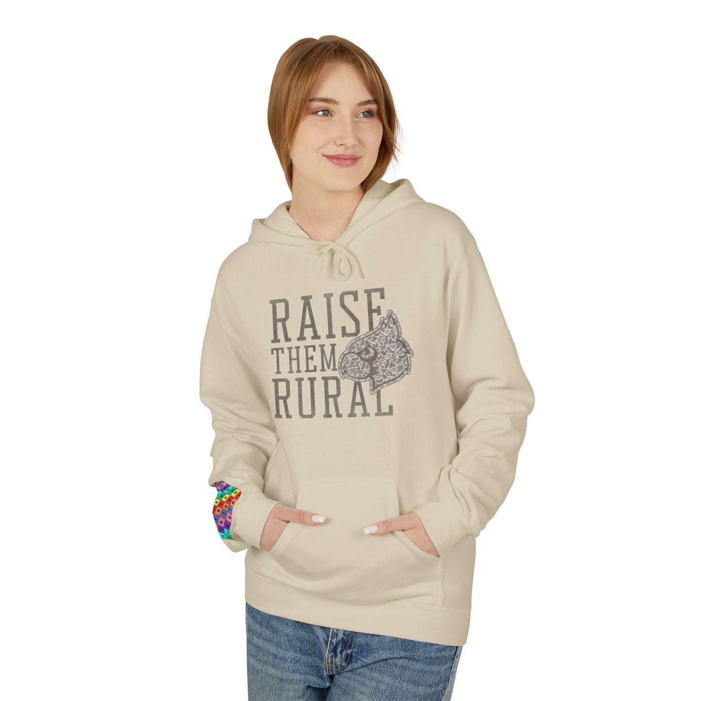 Old School Camo Raise them Rural Cardinal Football - Midweight Softstyle Fleece Hoodie