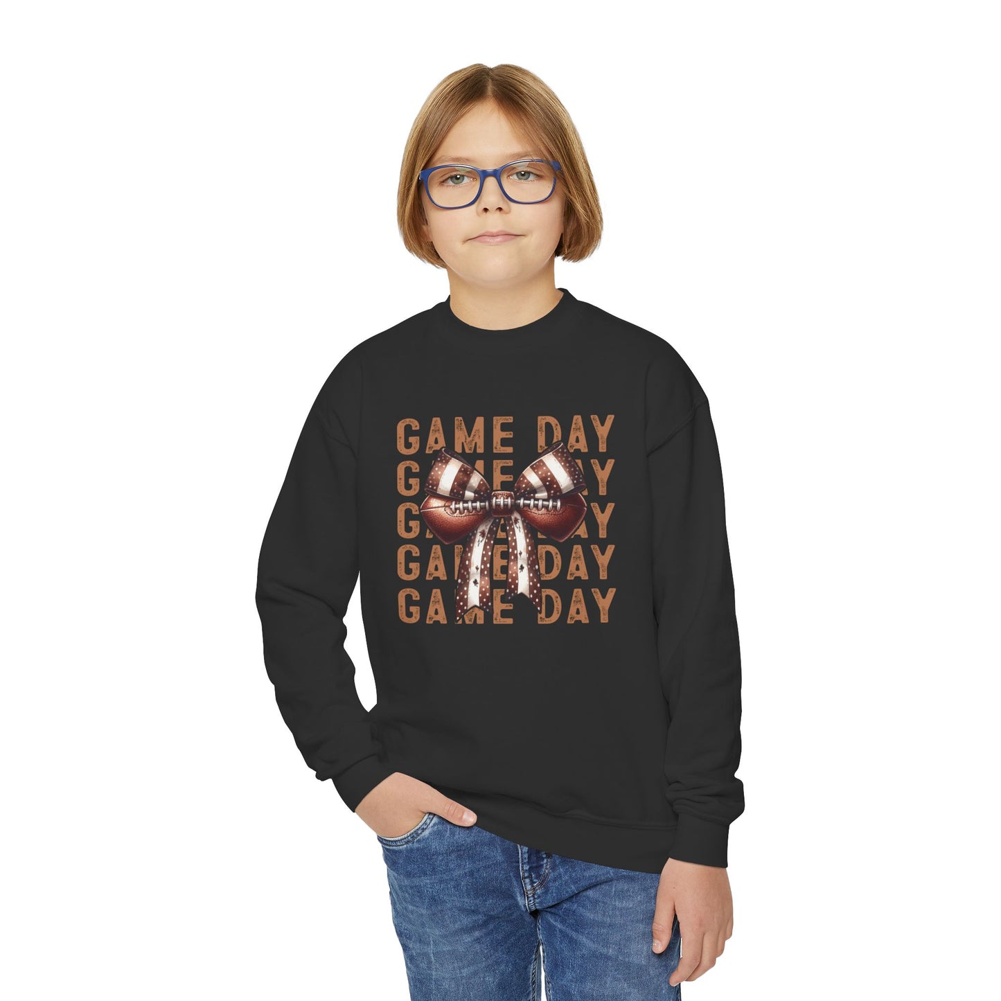 Game Day Football Bow - Youth Crew Sweatshirt