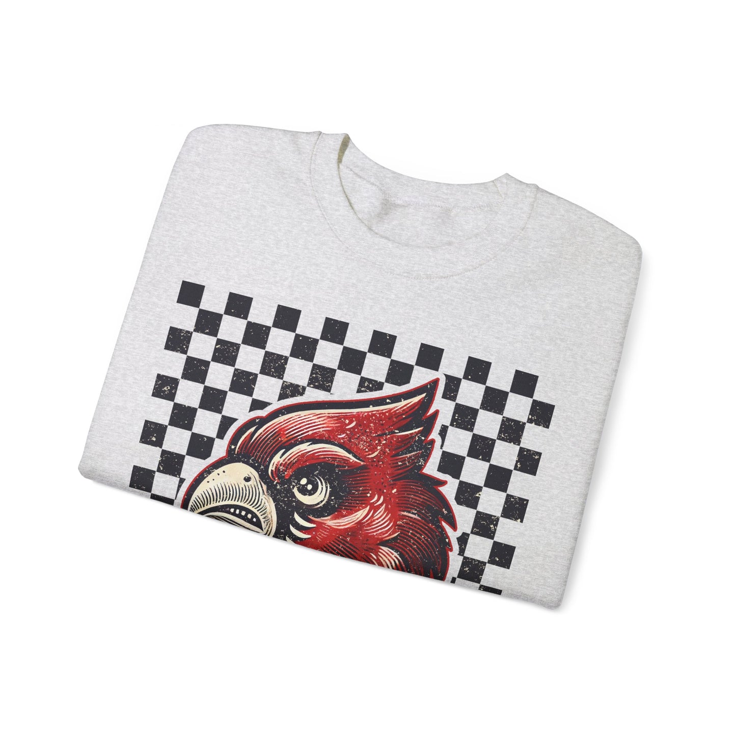 Vintage Cardinal Black and White Checkerboard - Unisex Heavy Blend™ Crewneck Sweatshirt
