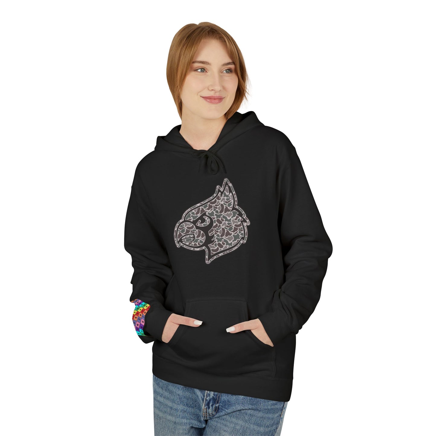 Old School Camo Cardinal Mascot - Midweight Softstyle Fleece Hoodie