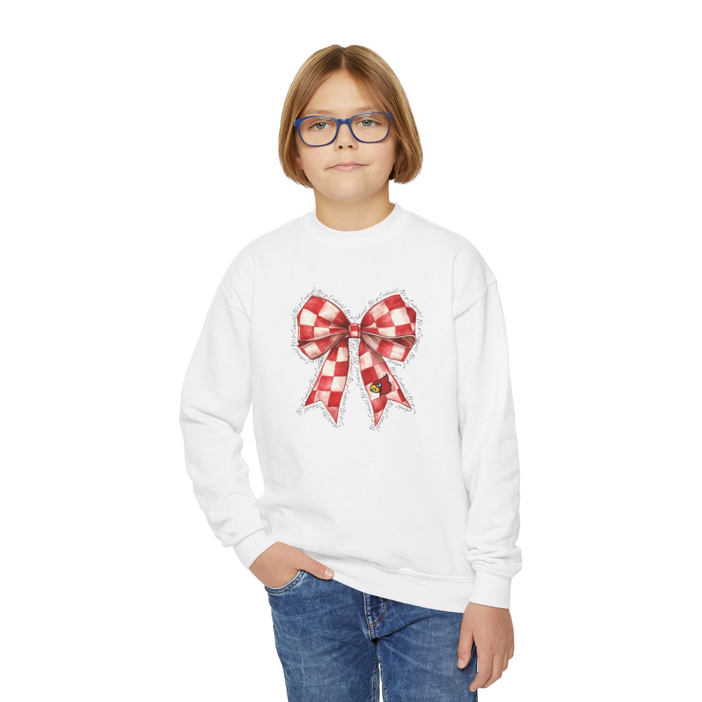 Let's go Cardinals Coquette Bow - Youth Crew Sweatshirt