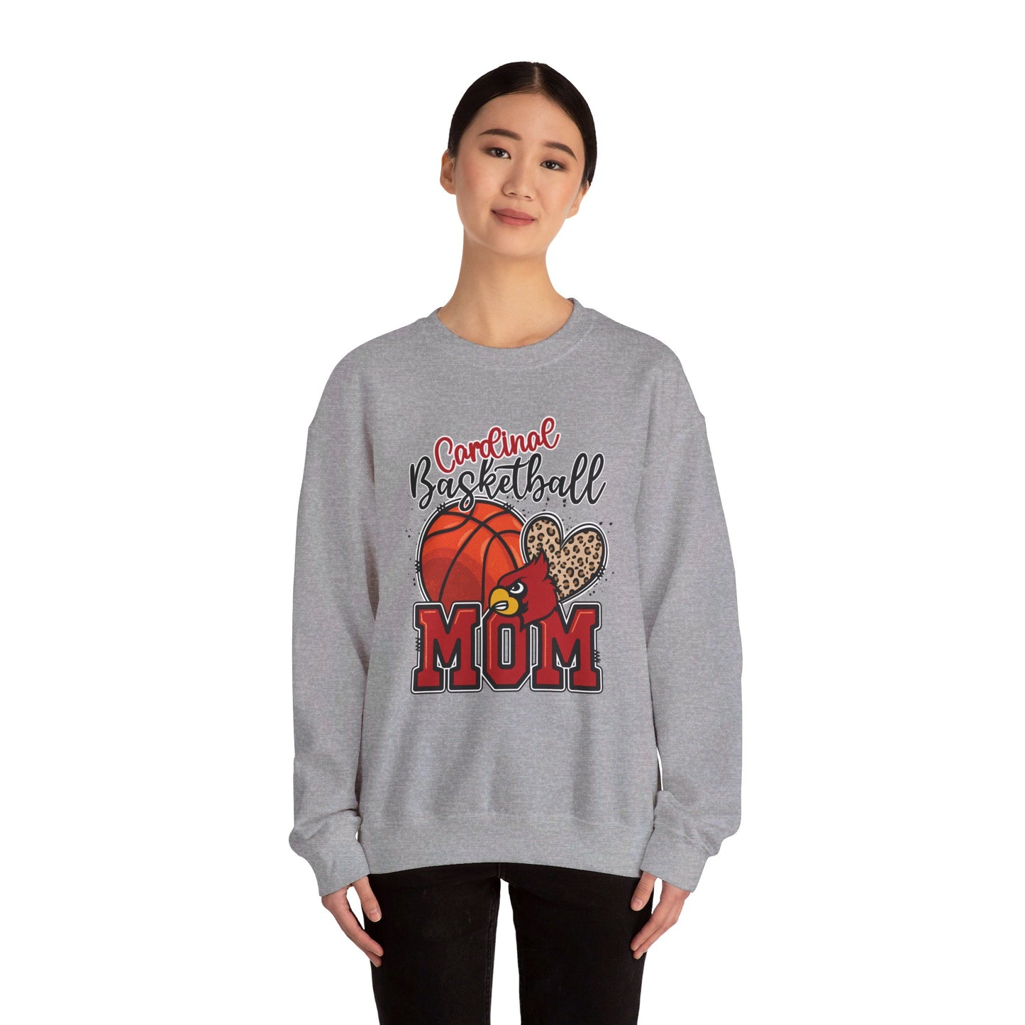 Cardinal Basketball Mom Leopard - Unisex Heavy Blend™ Crewneck Sweatshirt