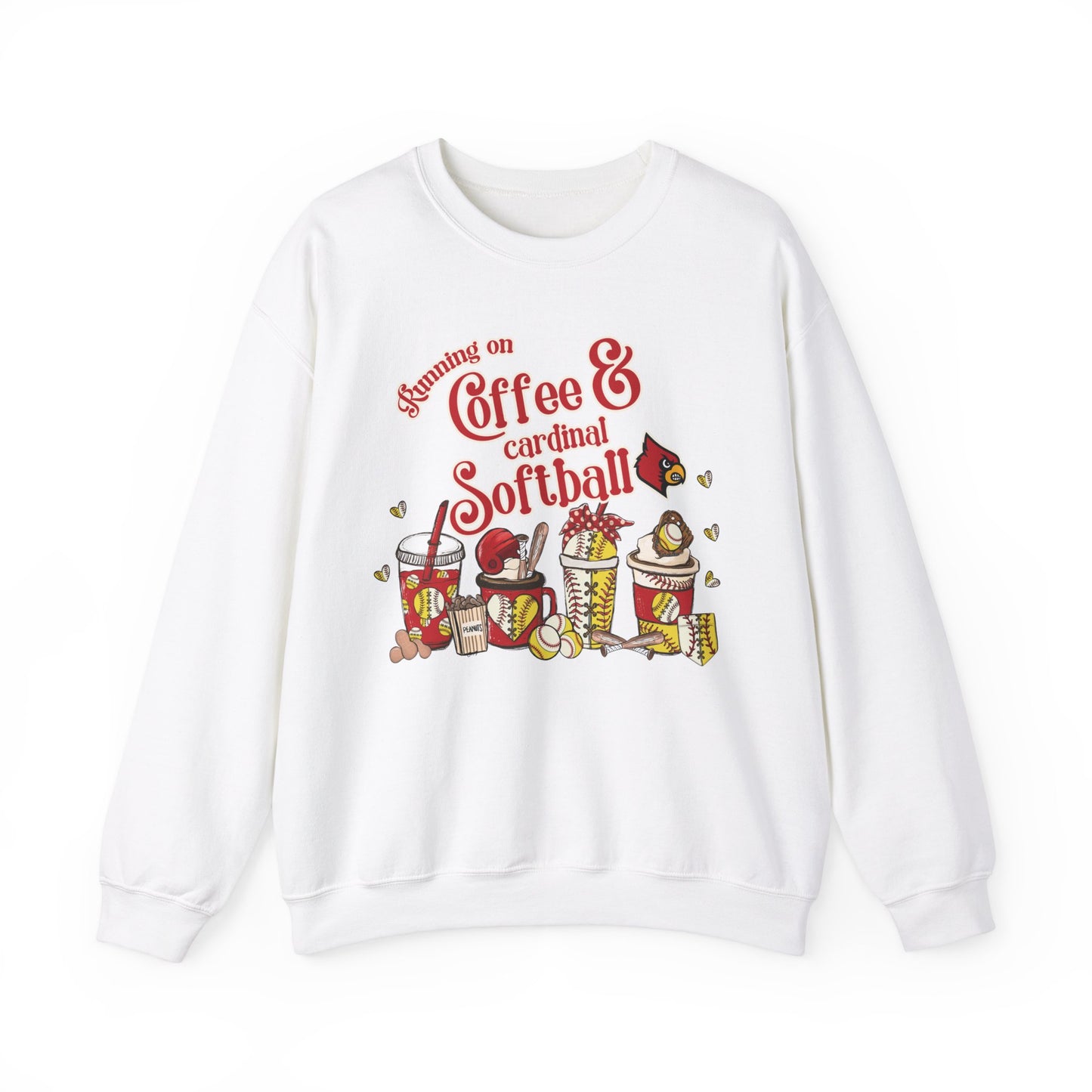 Running on Coffee and Cardinal Softball - Unisex Heavy Blend™ Crewneck Sweatshirt