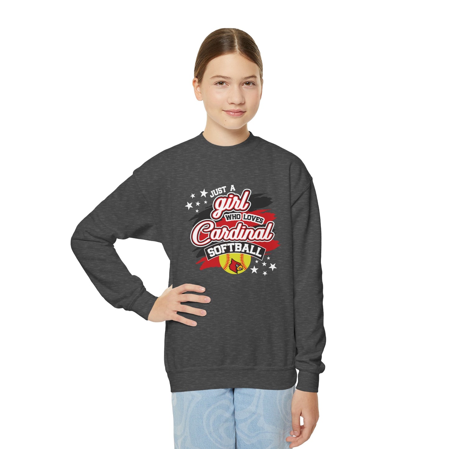 Just a Girl Who Loves Cardinal Softball - Youth Crew Sweatshirt