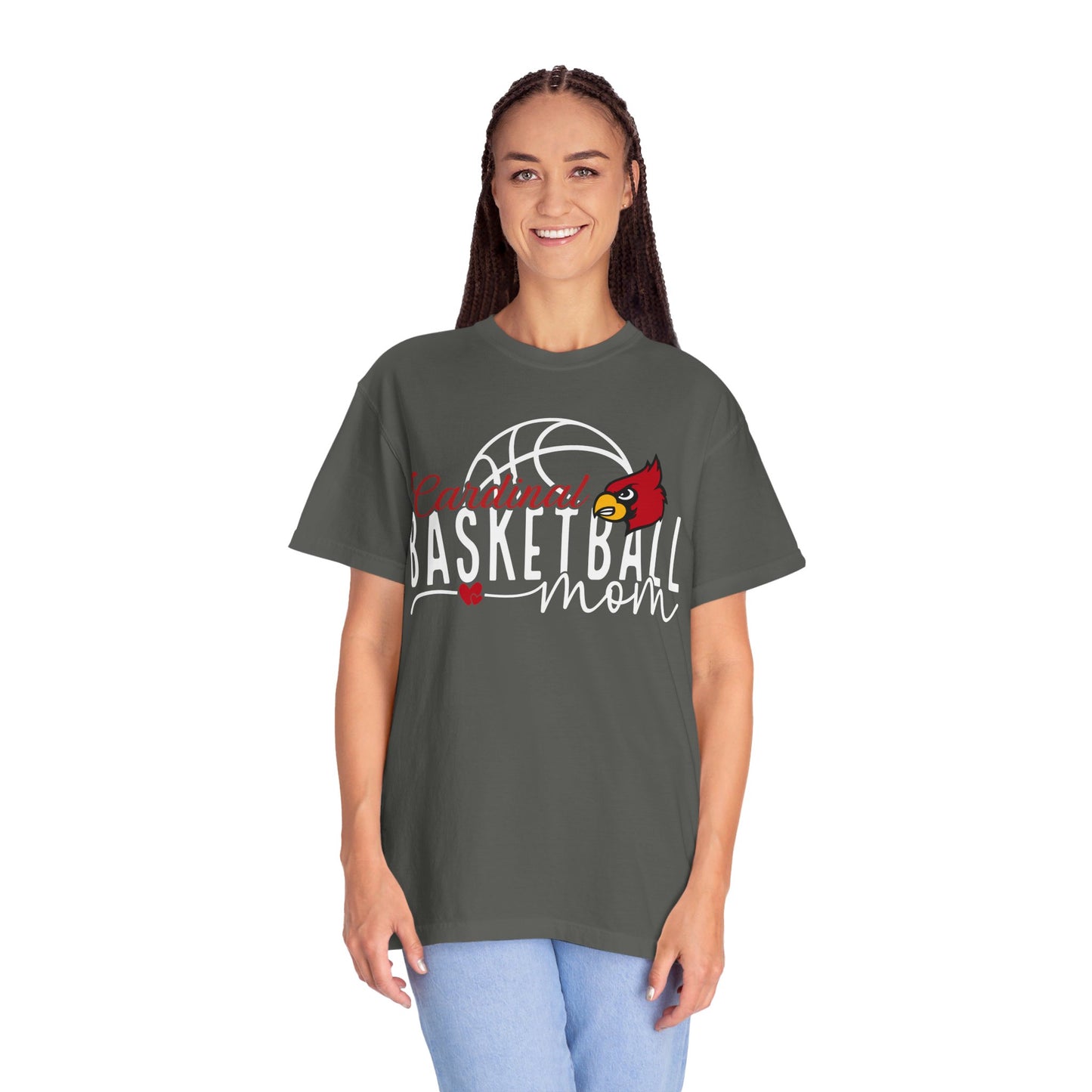 Cardinal Basketball Mom Hearts - Comfort Colors T-shirt