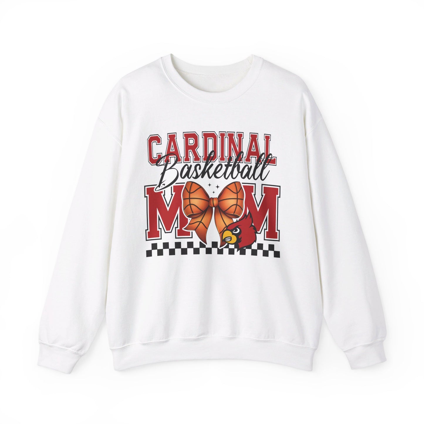 Cardinal Basketball Mom Checkerboard - Unisex Heavy Blend™ Crewneck Sweatshirt