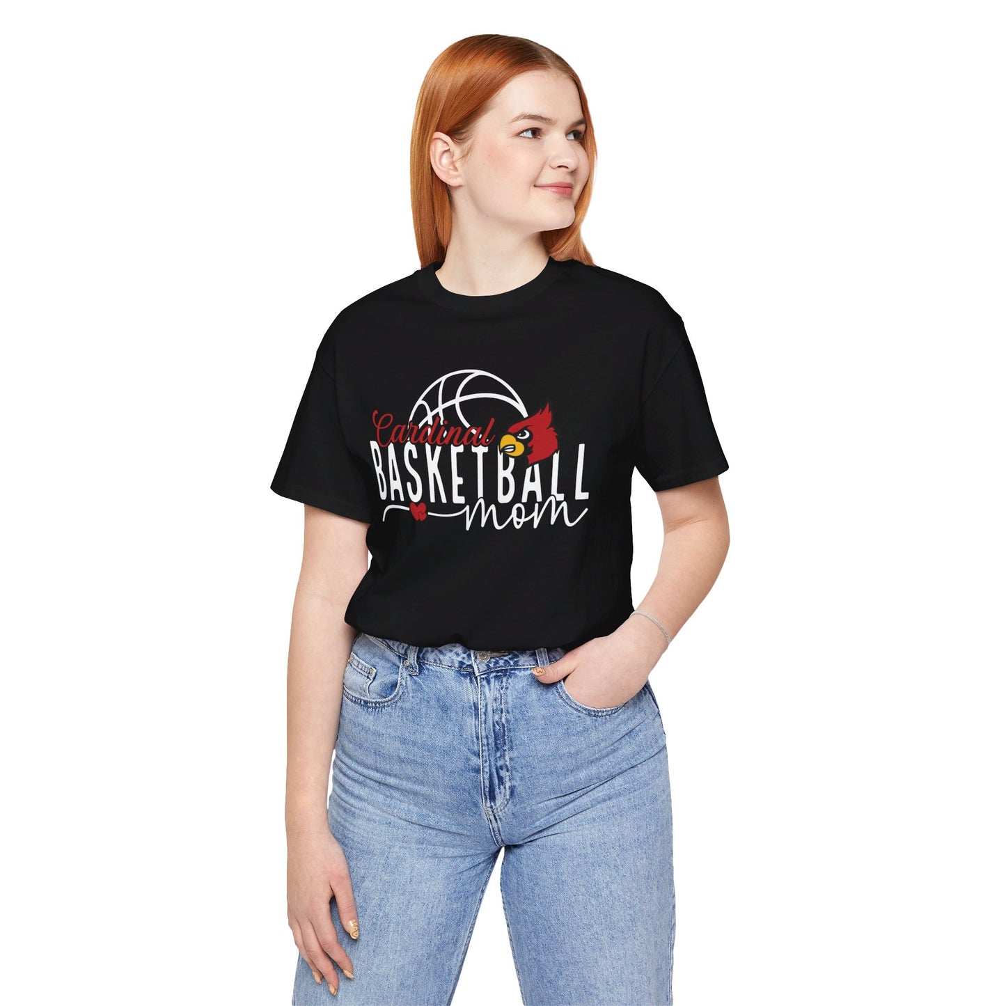 Cardinal Basketball Mom Hearts - Bella + Canvas Short Sleeve Tee