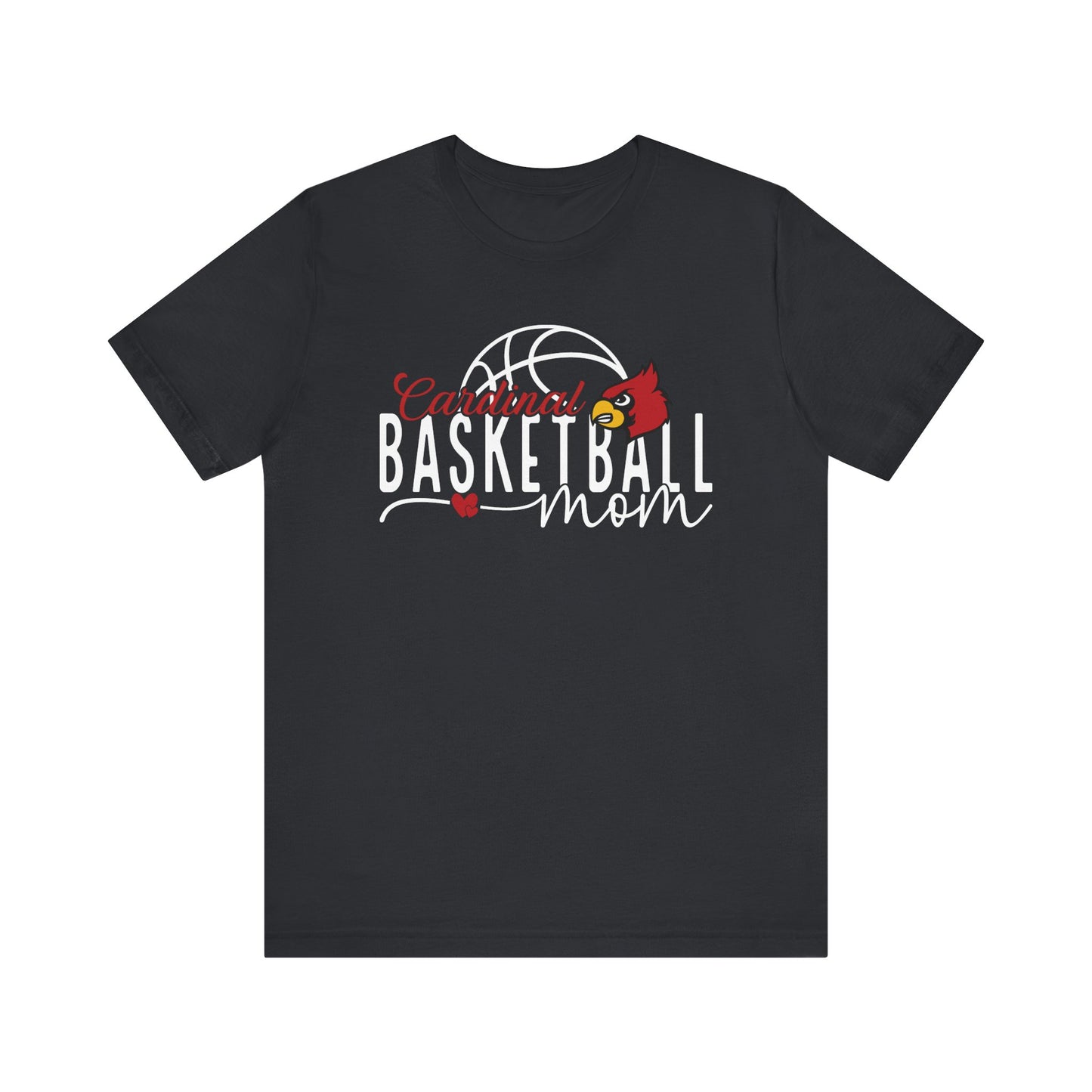 Cardinal Basketball Mom Hearts - Bella + Canvas Short Sleeve Tee
