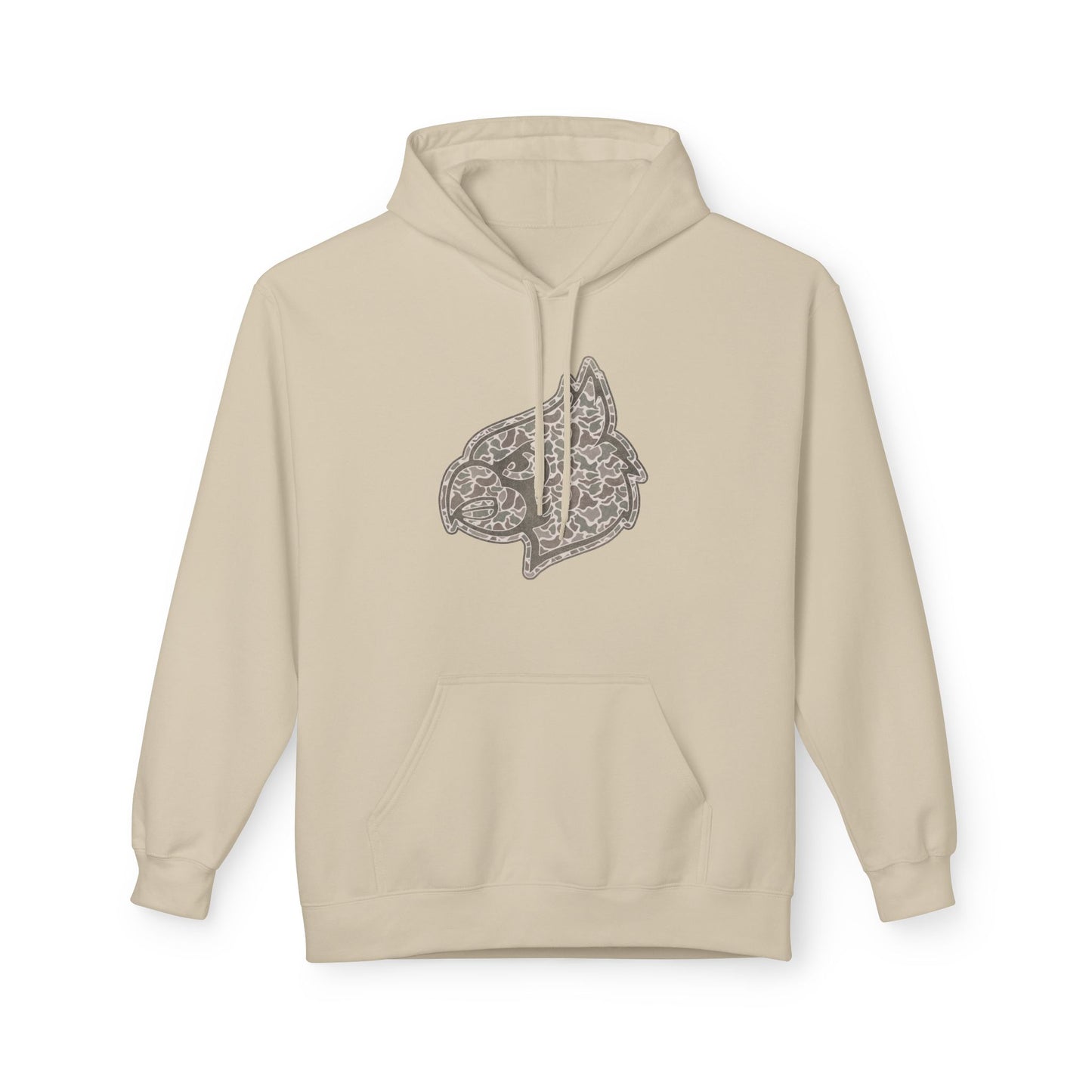 Old School Camo Cardinal Mascot - Midweight Softstyle Fleece Hoodie