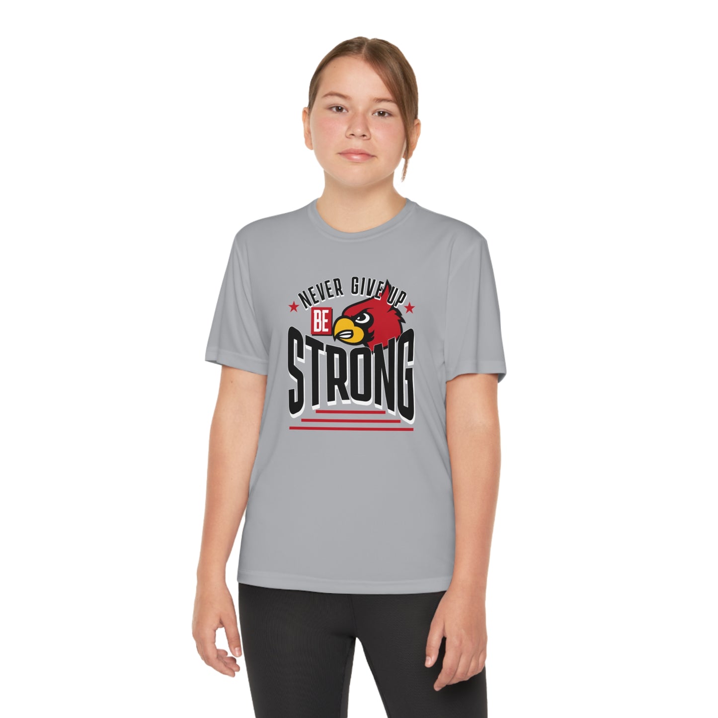 Never Give Up Cardinal - Youth Sport-Tek® Competitor™ Tee