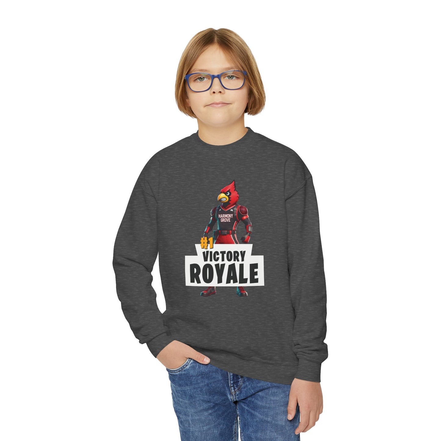 Harmony Grove Cardinals Victory Royale - Youth Crew Sweatshirt