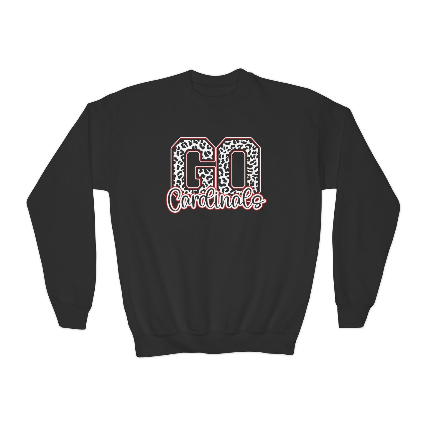 Go Cardinals Leopard Letters - Youth Crew Sweatshirt