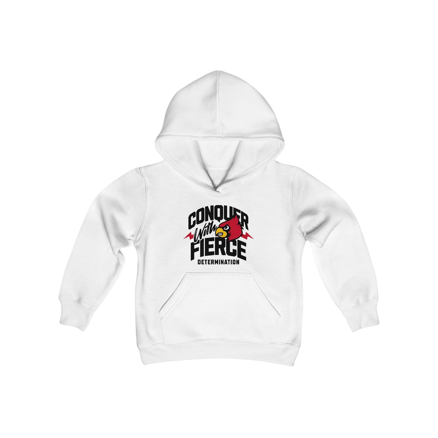Conquer with Fierce Determination Cardinal - Youth Heavy Blend Hooded Sweatshirt