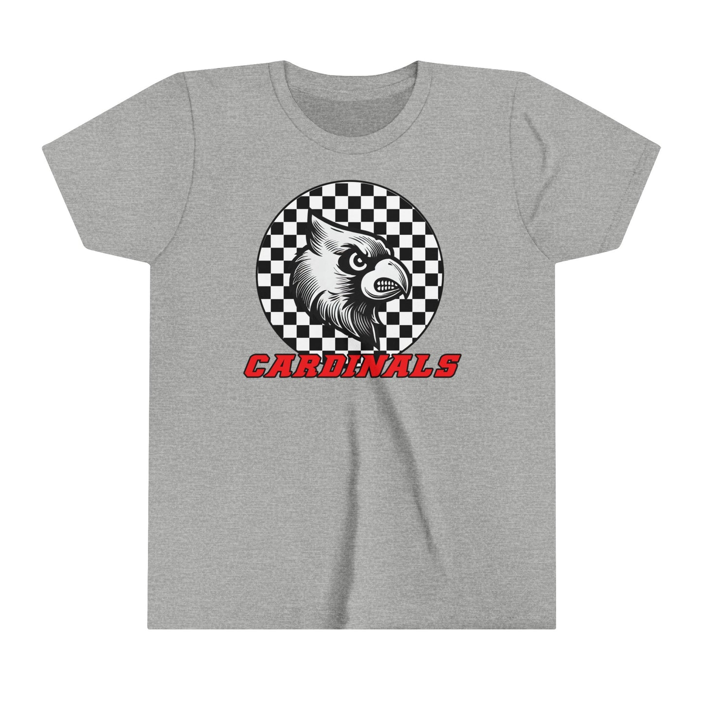 Black and White Checkerboard Cardinal - Bella + Canvas Youth Tee