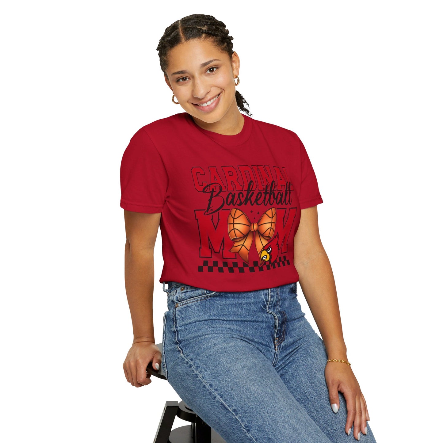 Cardinal Basketball Mom Checkerboard - Comfort Colors T-shirt