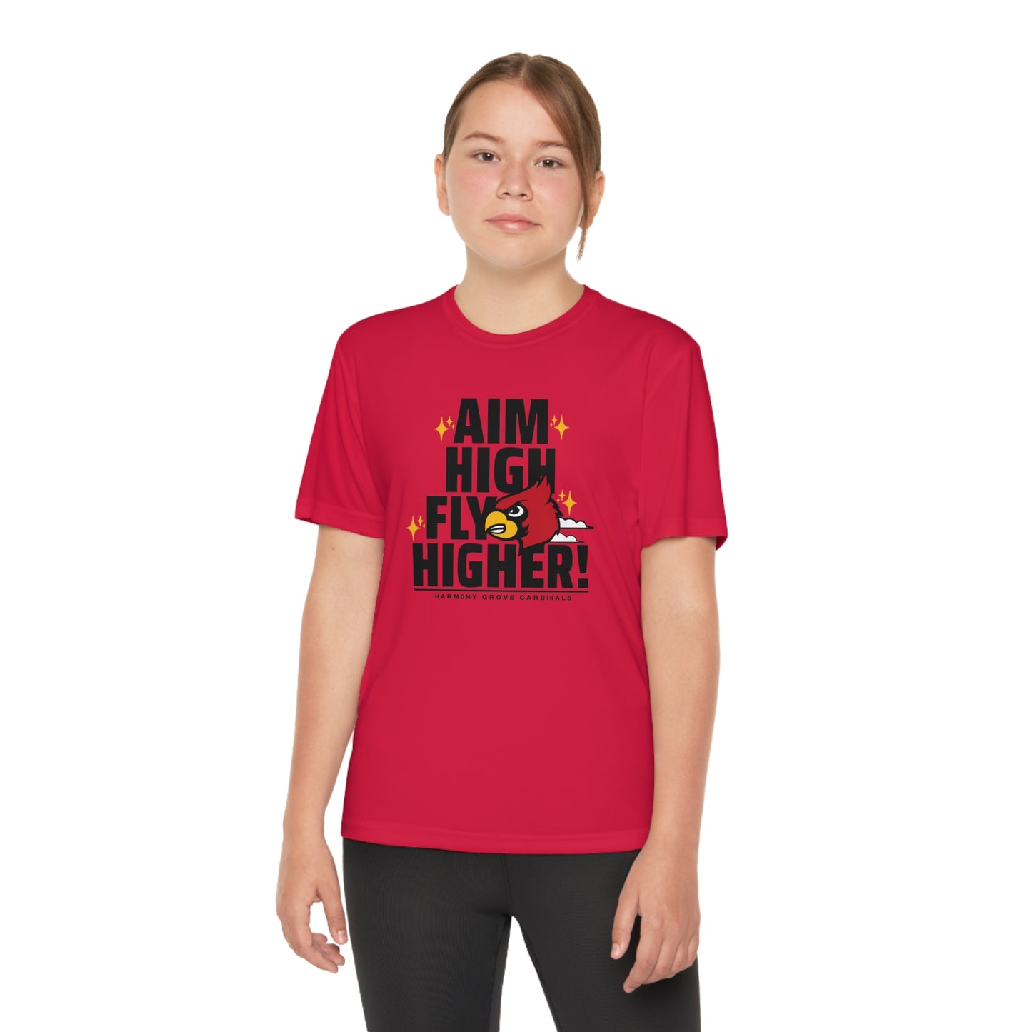 Aim High Fly Higher Cardinal - Youth Sport-Tek® Competitor™ Tee
