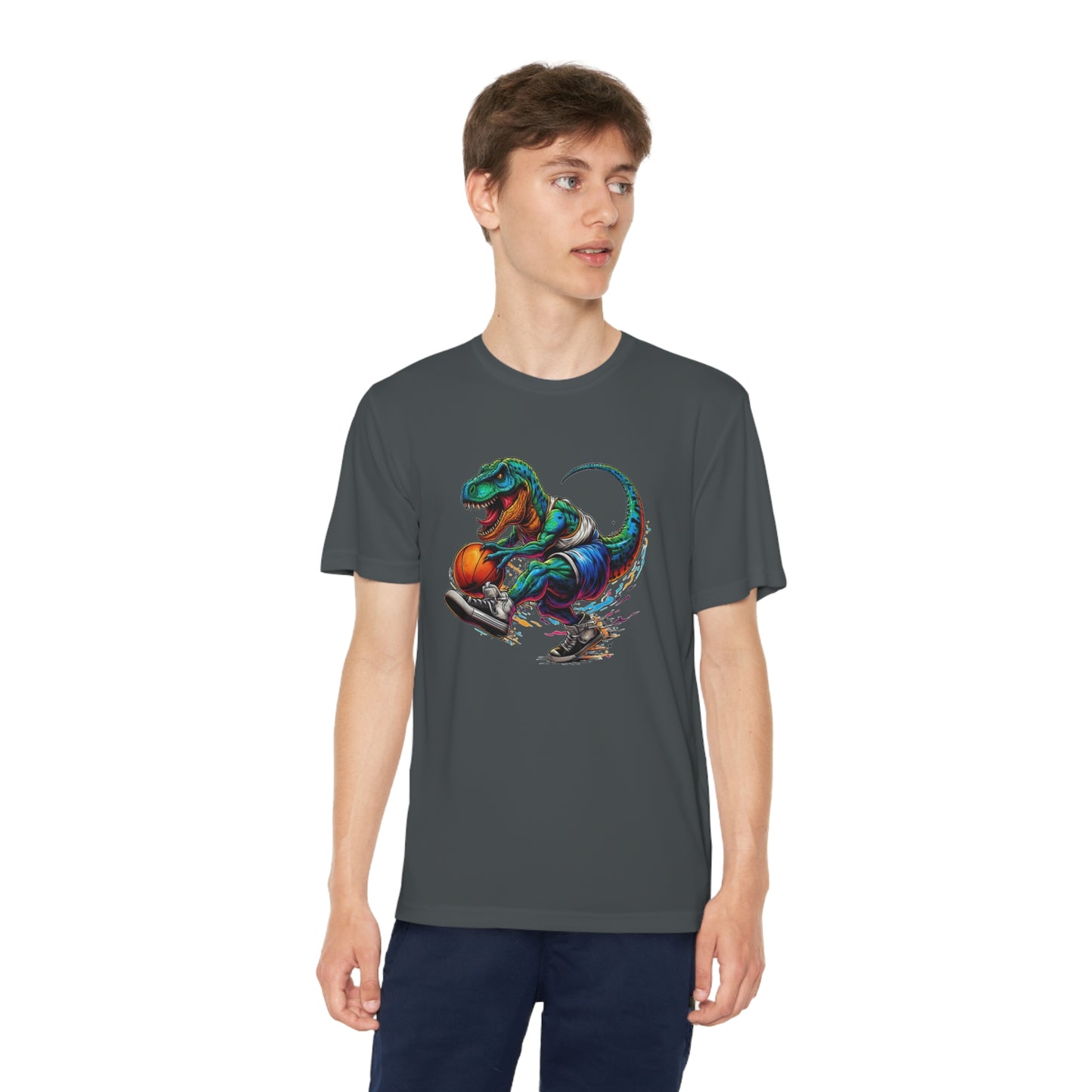 Basketball Dinosaur - Youth Sport-Tek® Competitor™ Tee