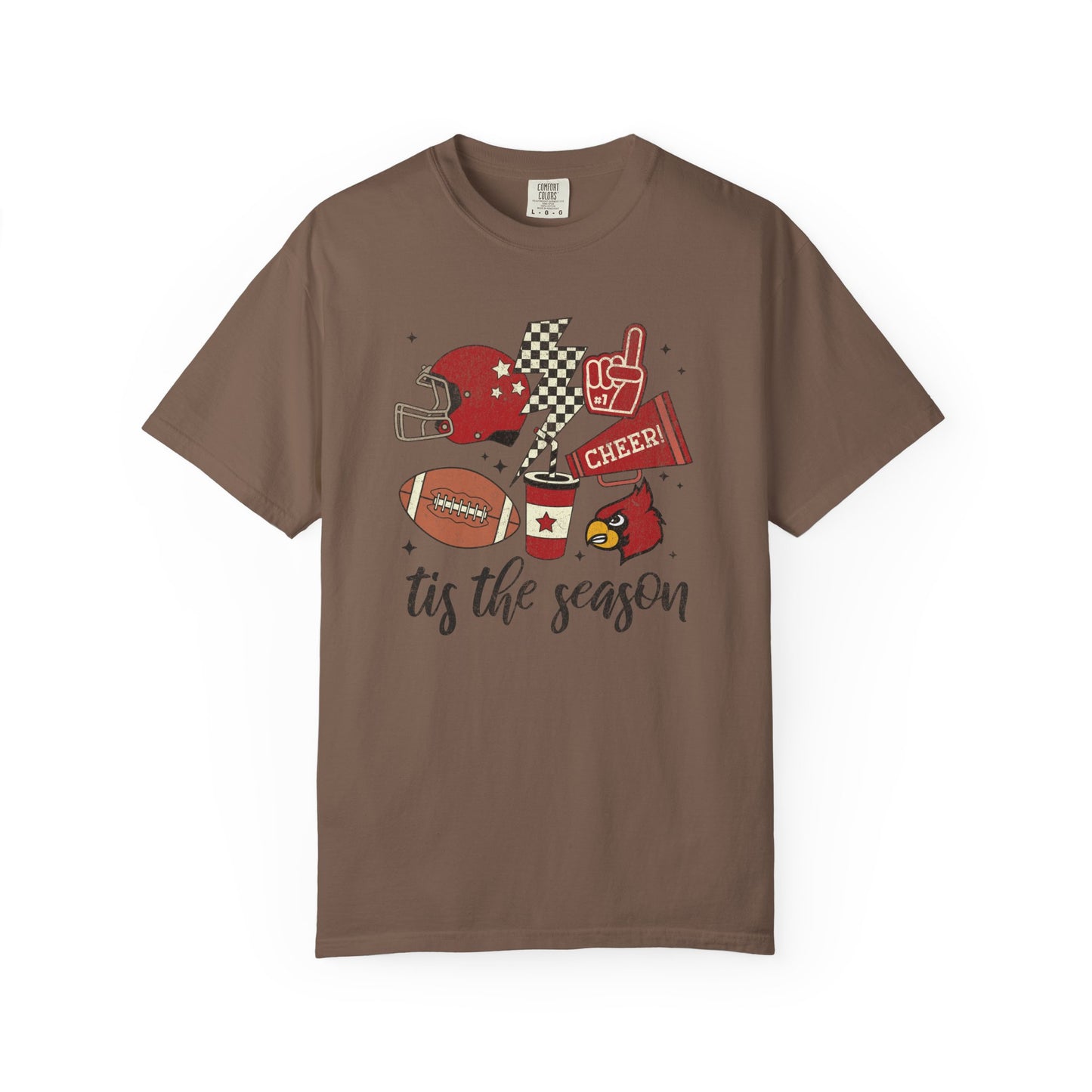Cardinal Tis the Season Football - Comfort Colors T Shirt