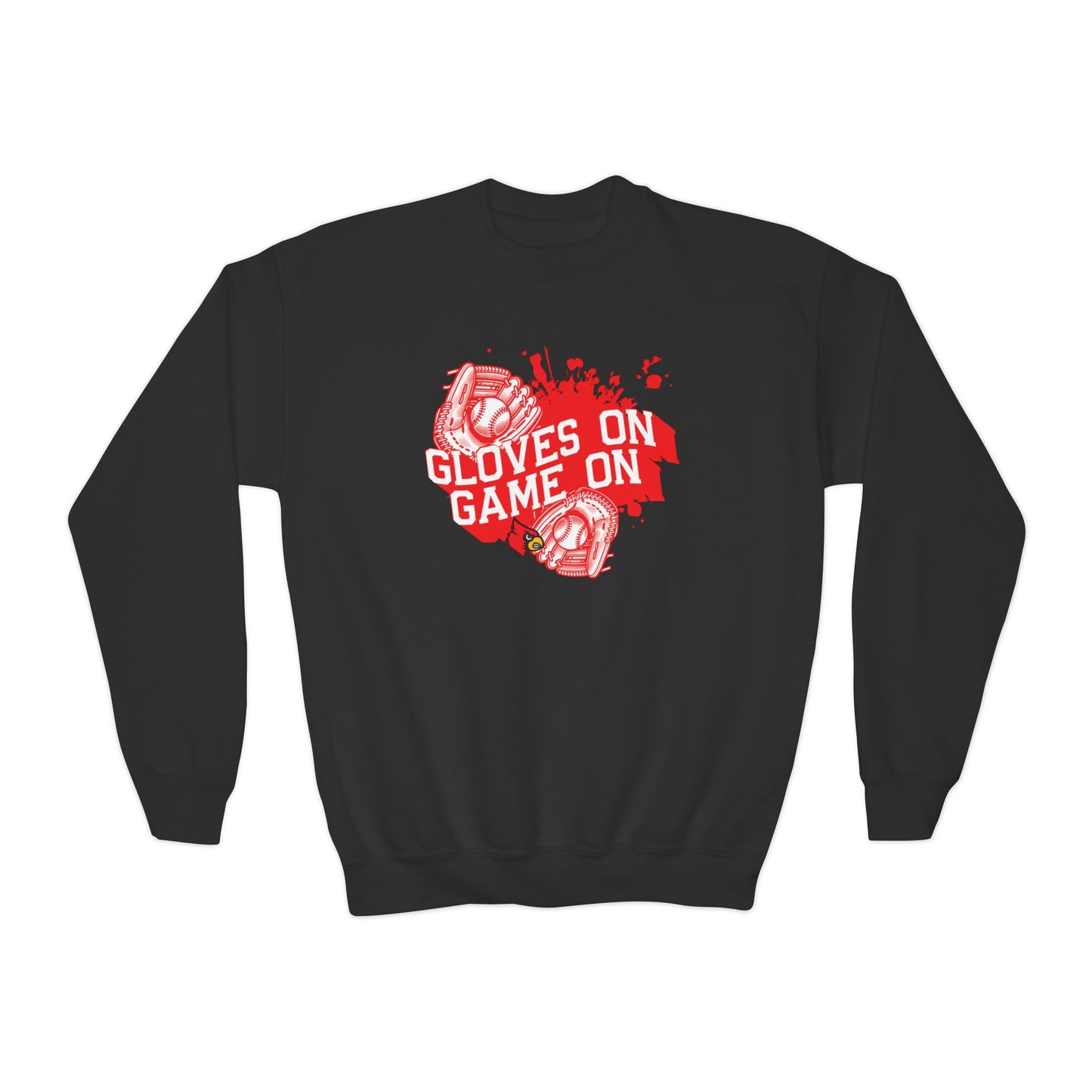 Gloves On Game On Baseball - Youth Crew Sweatshirt